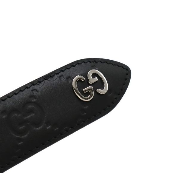 Guccissima Double G Signature Belt Leather Black Silver Hardware Men's Gentleman - Picture 5 of 6